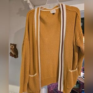 Universal Thread Mustard Cardigan with Striped Trim